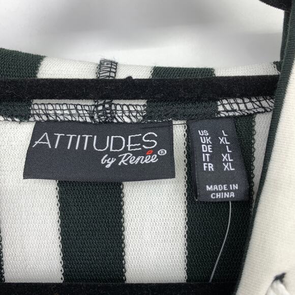 Attitudes By Renee Short Sleeve Cover Up Dress Womens Sz L Black White Striped - Picture 5 of 6